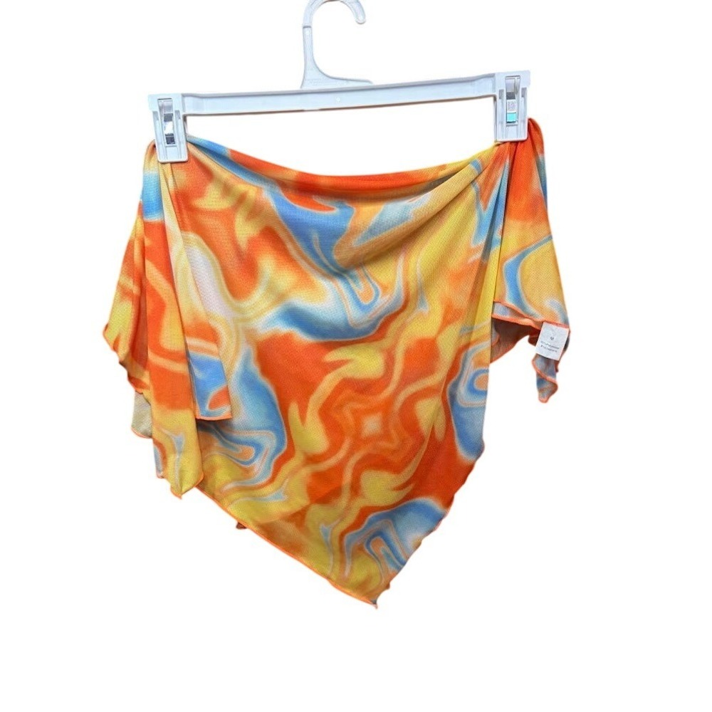 OrangePsychedelicSwirlMeshHandkerchiefTop/SarongY2K‎ FestivalRaveWearMed